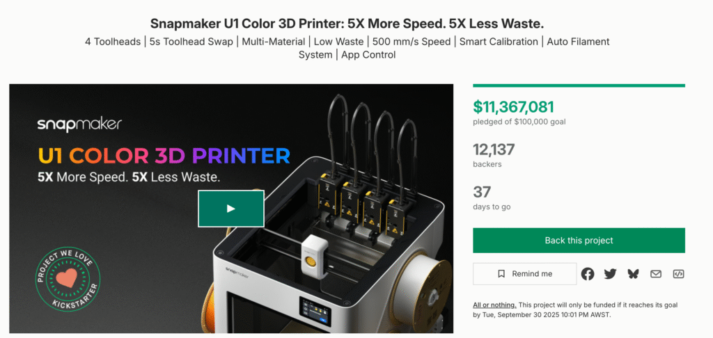 Snapmaker U1 Kickstarter 2025