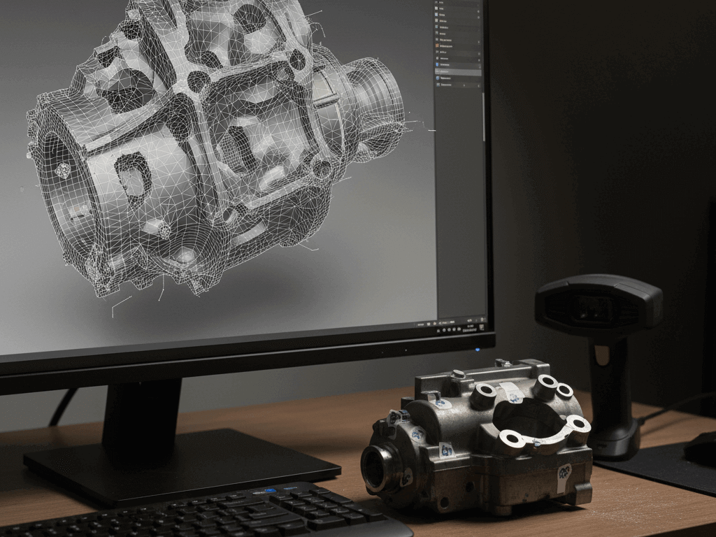 A comparison-style visual showing two 3D scan results side by side