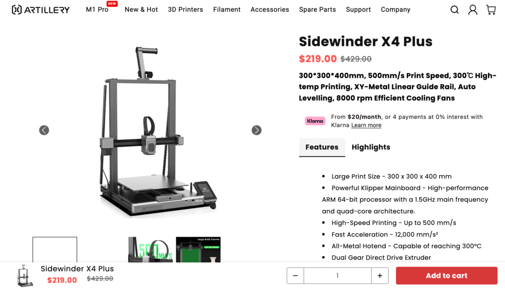 Artillery Sidewinder X4 Plus 