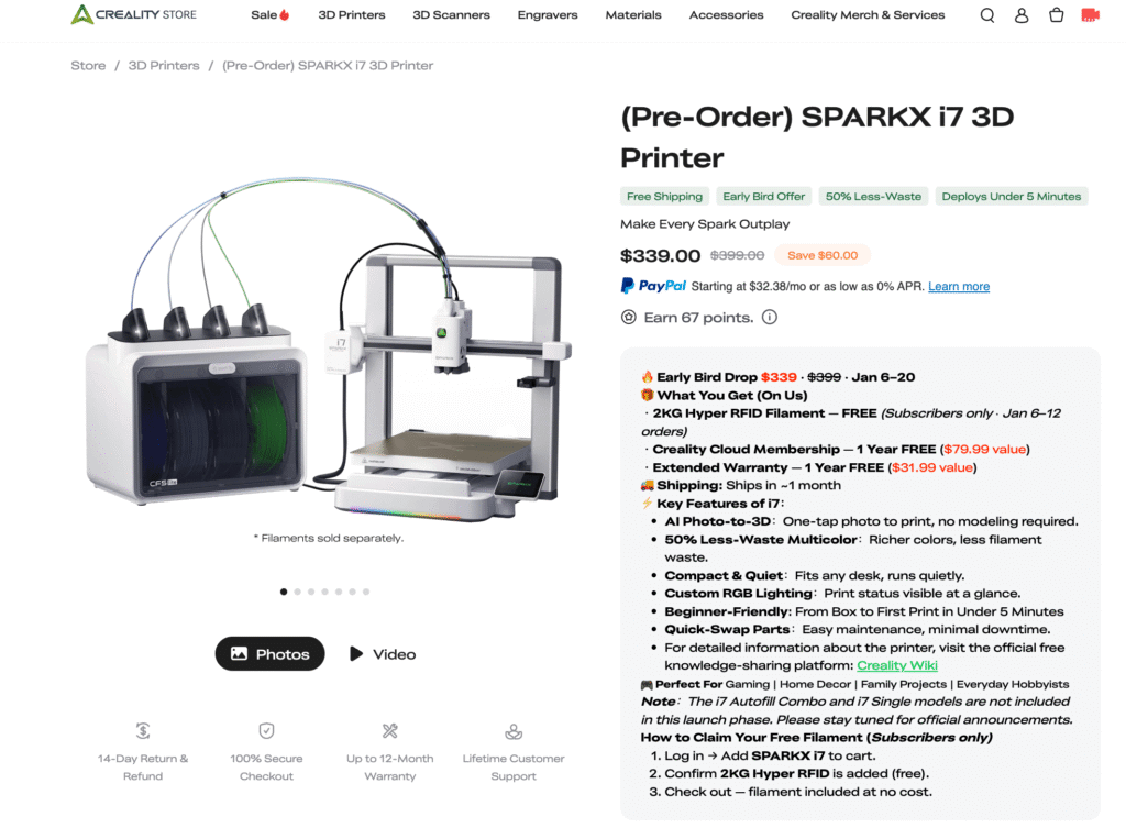 Creality SparkX i7: Beginner Guide (Specs, Price, CFS Lite, Updates) 4 SparkX i7 Early-bird price window