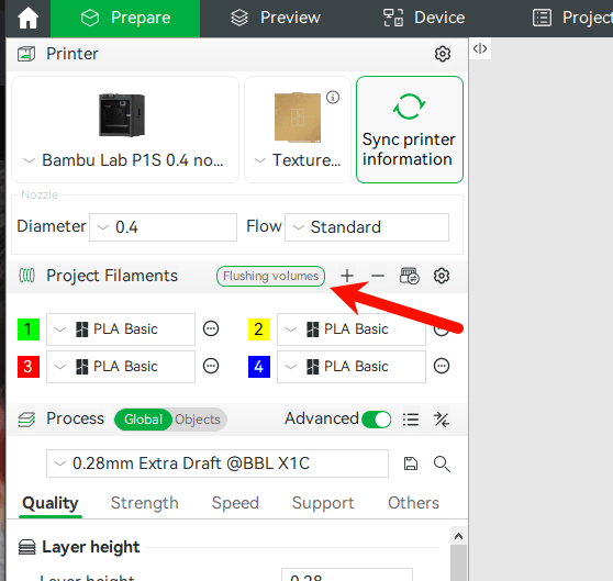What to Do With Bambu AMS Filament Poo: 5 Options Ranked for Your Setup 4 Flushing Volumes button in the Project Filaments panel