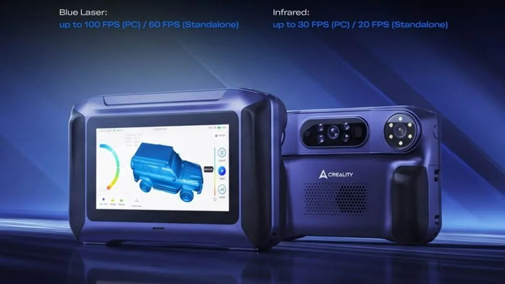 Creality Sermoon P1S 3D Scanner: Price, Specs, P1 Comparison, and What Still Needs Testing 3 Creality Sermoon P1S touchscreen showing a vehicle scan beside the rear laser and camera module