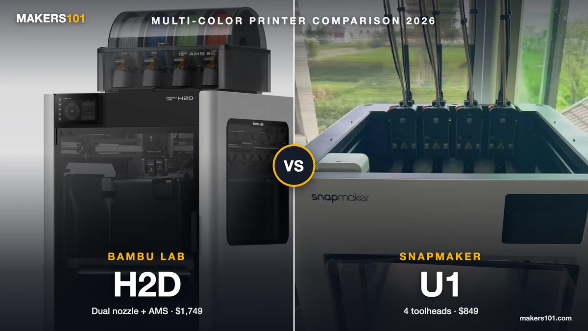 Bambu Lab H2D vs Snapmaker U1 (2026): Dual Nozzle + AMS or Four Toolheads? 1 Bambu Lab H2D vs Snapmaker U1 (2026): Dual Nozzle + AMS or Four Toolheads?
