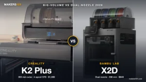 Creality K2 Plus vs Bambu Lab X2D (2026): Big-Volume Workhorse or Compact Dual-Nozzle Pro?