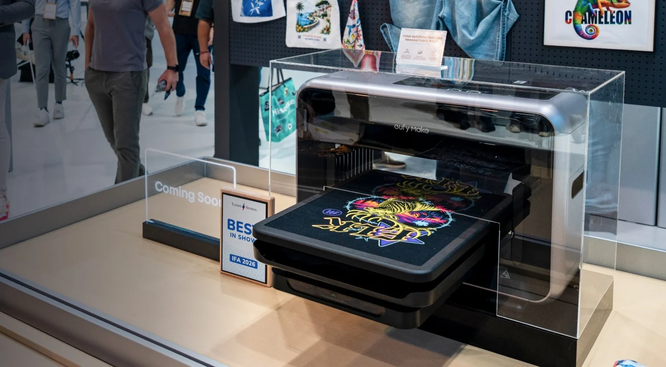 Anker eufyMake Next-Gen Personal Fabric Printer printing a T-shirt design at IFA 2026