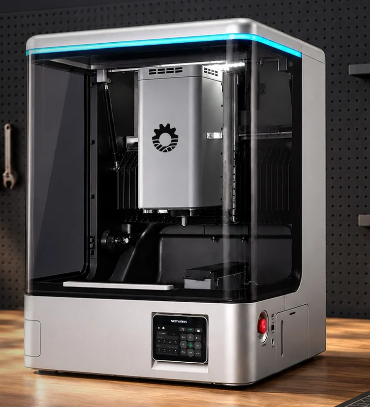 NestWorks C500 desktop 3-axis CNC milling machine with its spindle inside the enclosure