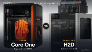Prusa Core One vs Bambu Lab H2D (2026): Open, Repairable Workhorse or Dual-Nozzle Powerhouse?